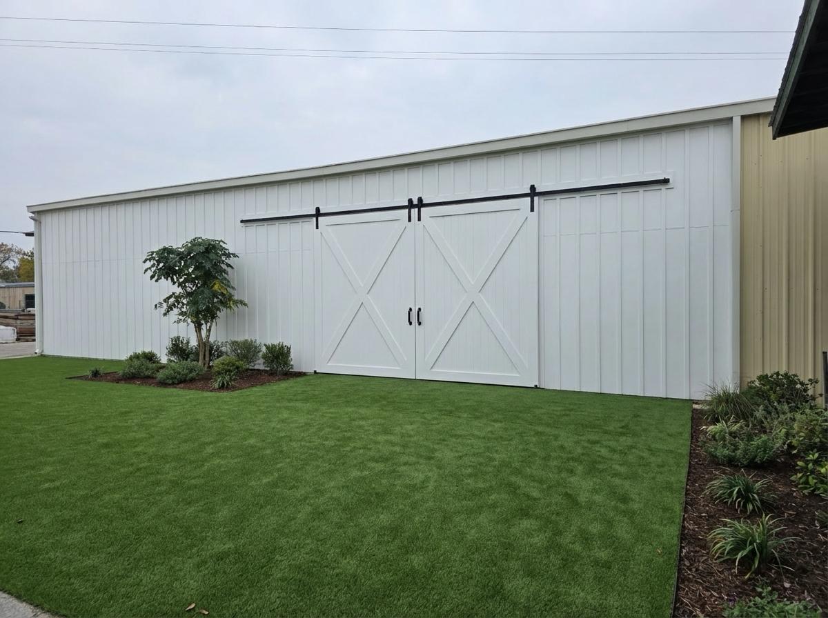 Stage area with barn doors for live music events